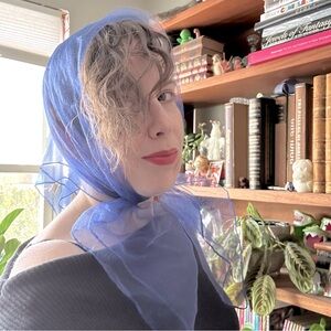 Vintage royal blue sheer square scarf